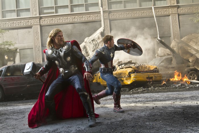 Thor and Captain America in battle