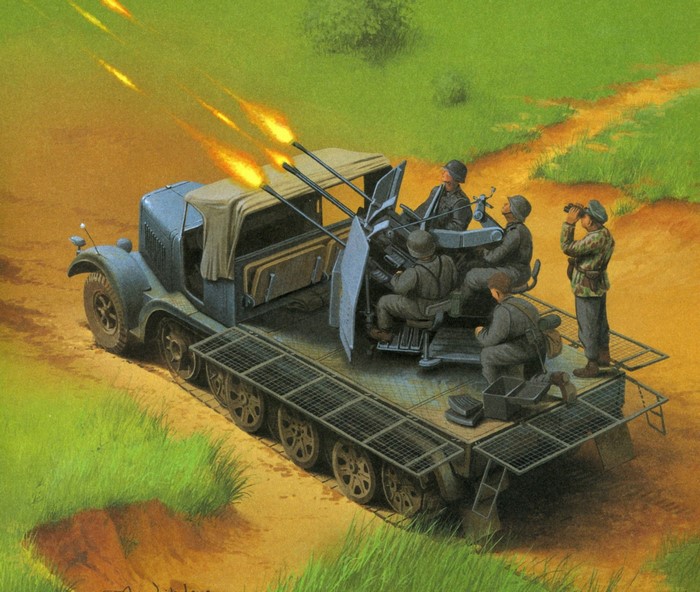 German Half-track Anti-Aircraft Vehicle Firing