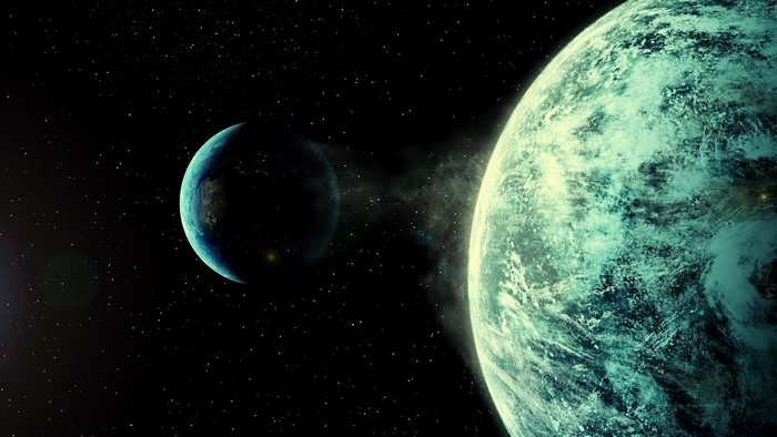 Two planets in space with stars