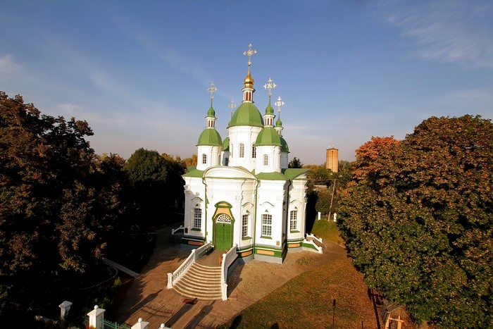 White Orthodox Church with Green Domes