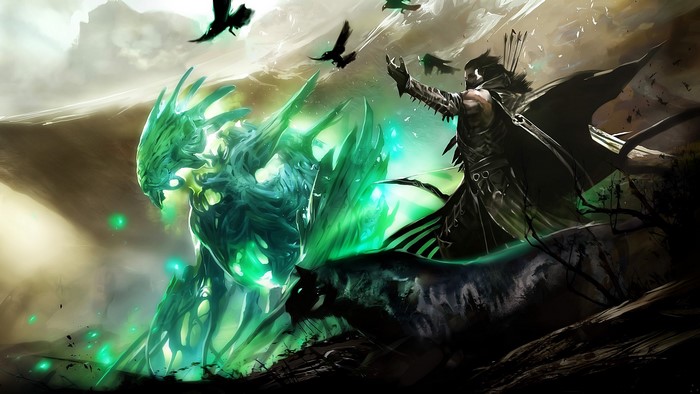 Warrior and creature with archer and panther