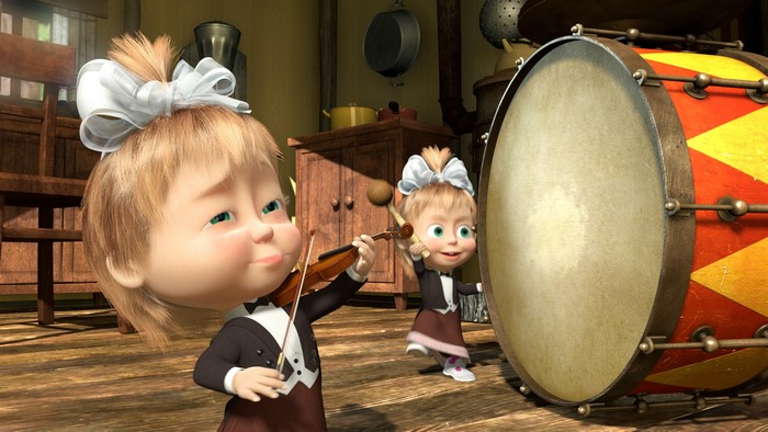 Masha and the Bear characters playing music