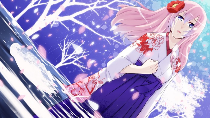 Hatsune Miku in Kimono with Cherry Blossoms