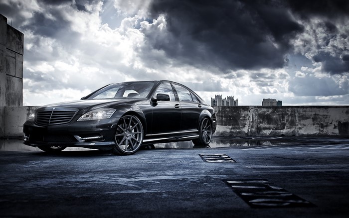Black Mercedes-Benz S-Class on rooftop