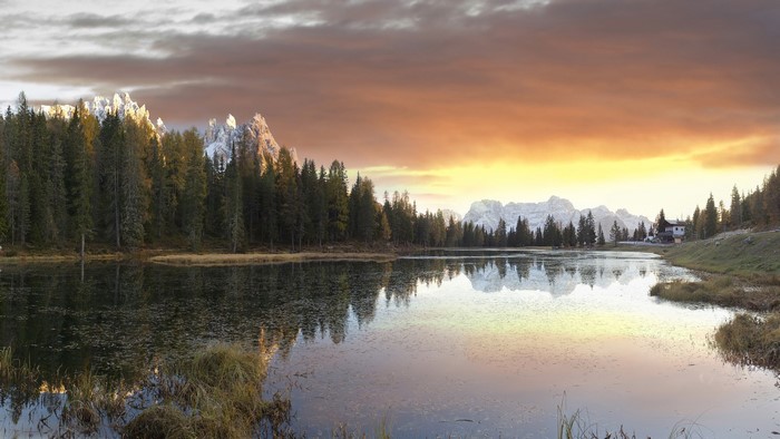 Lake and mountains at sunset