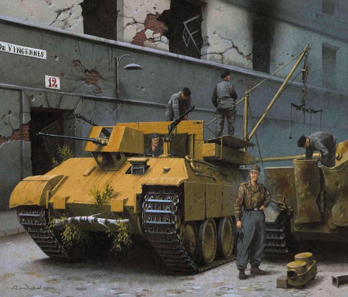 WWII German Tank Crew Working on Vehicle