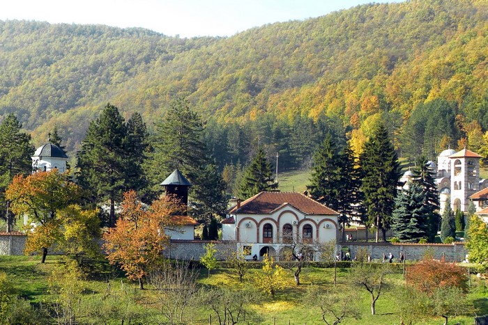 Monastery in a forest during autumn