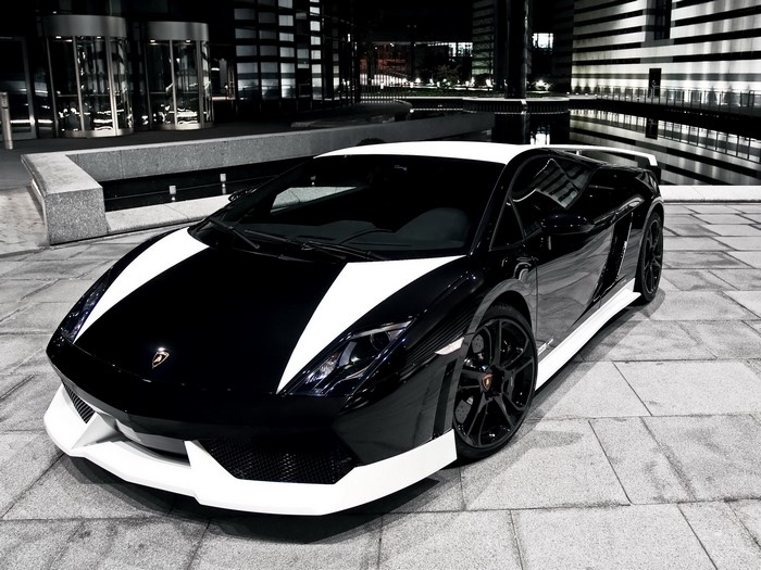 Black and white Lamborghini Gallardo
