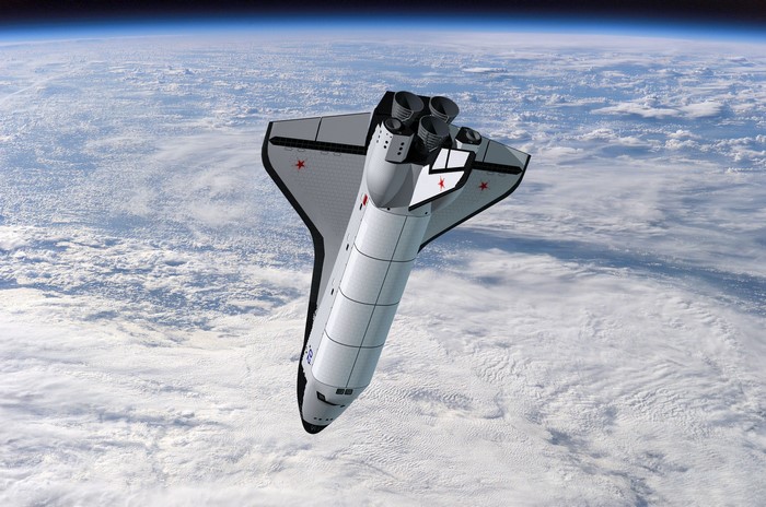 Buran space shuttle in orbit above Earth