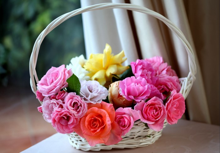 Basket of colorful roses
