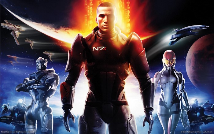 Commander Shepard and allies from Mass Effect