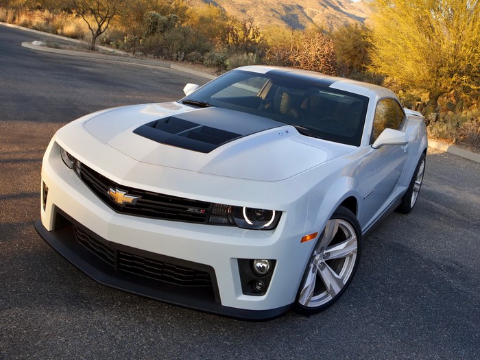 White Chevrolet Camaro ZL1 parked on a road