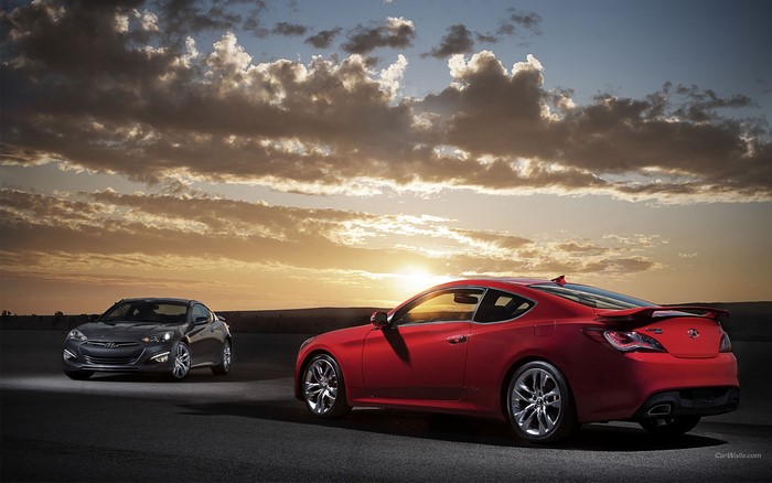 Two Hyundai Genesis Coupes at Sunset