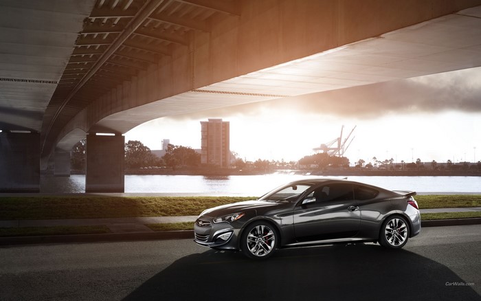 Hyundai Genesis Coupe under a bridge