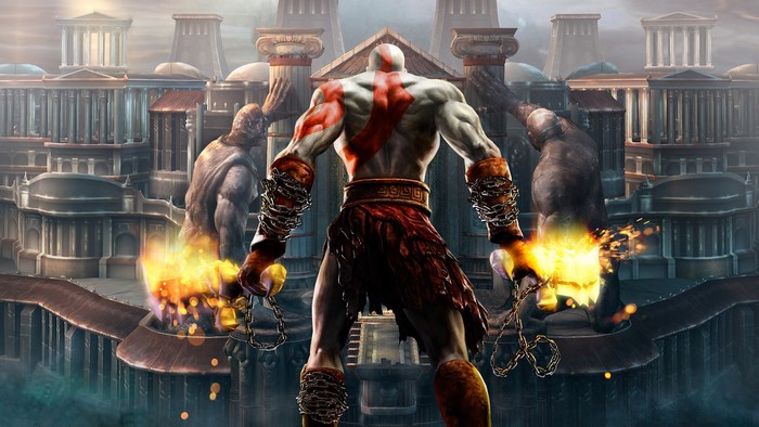 Kratos from God of War with Blades of Chaos
