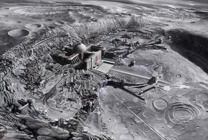 Futuristic city built inside a lunar crater