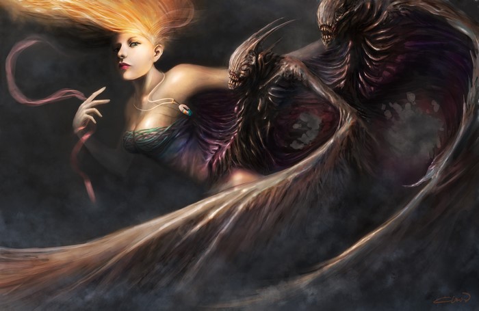 Woman with supernatural beings