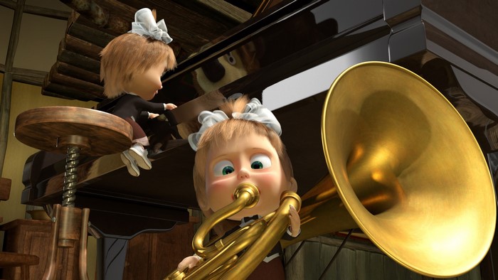 Masha and the Bear playing instruments