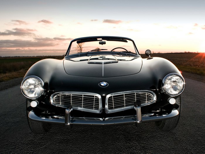 Black BMW 507 Convertible at Sunset