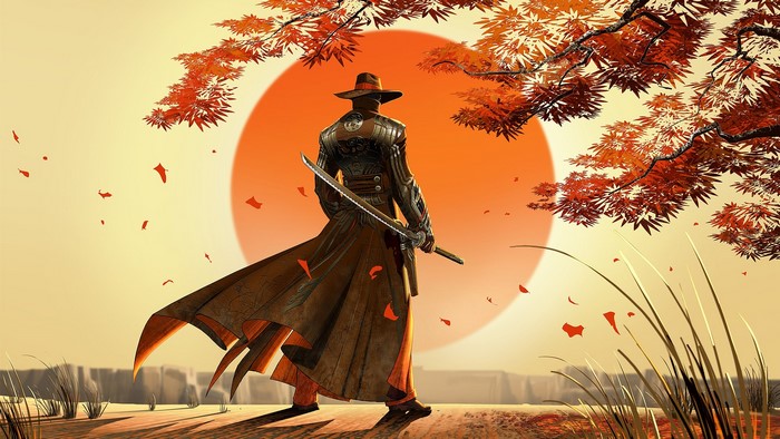 Darkwatch Cowboy with Katana and Red Sun