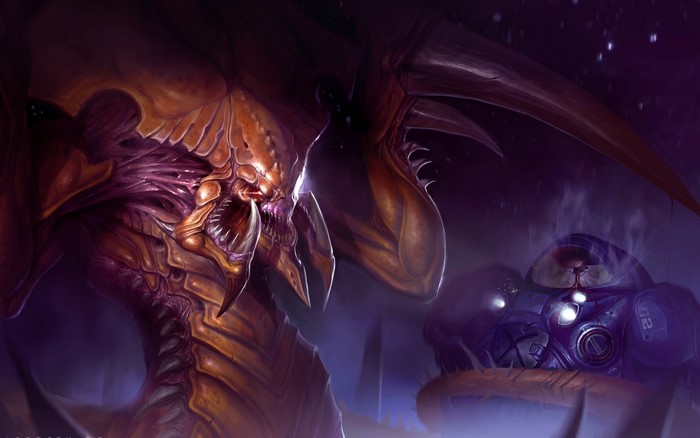 Zerg Queen and Terran Marine from StarCraft
