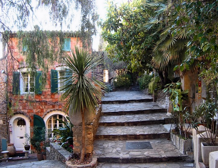Stone staircase leading up to a house in France