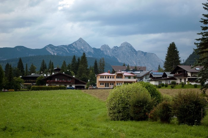 Alpine village with mountains in Austria