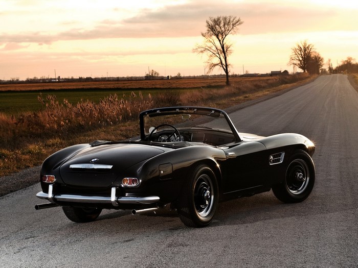 Black BMW 507 Convertible on a Country Road