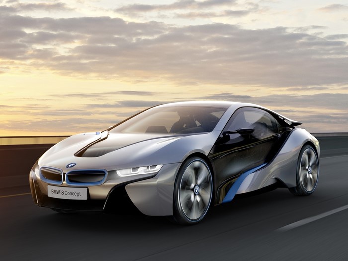 BMW i8 Concept car driving on a road