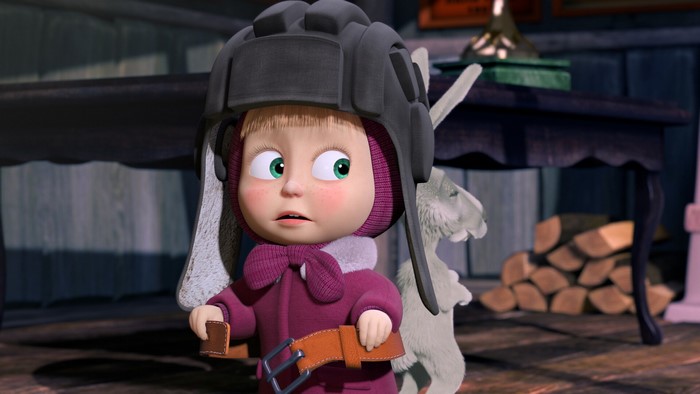Masha from Masha and the Bear wearing a helmet