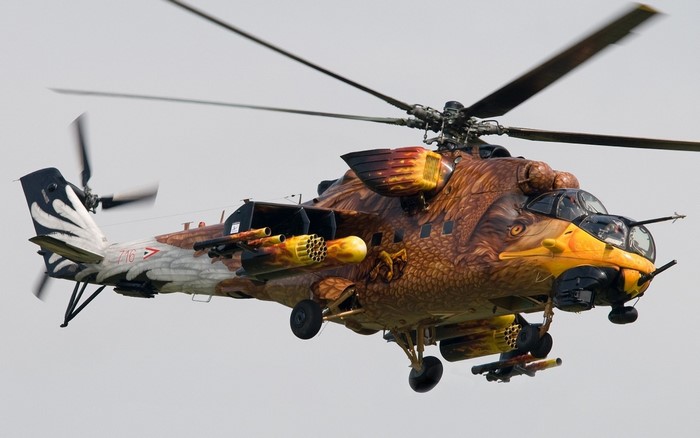 MI-24 helicopter with eagle artwork