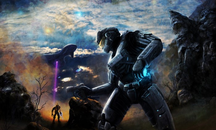 Master Chief and Covenant forces in Halo