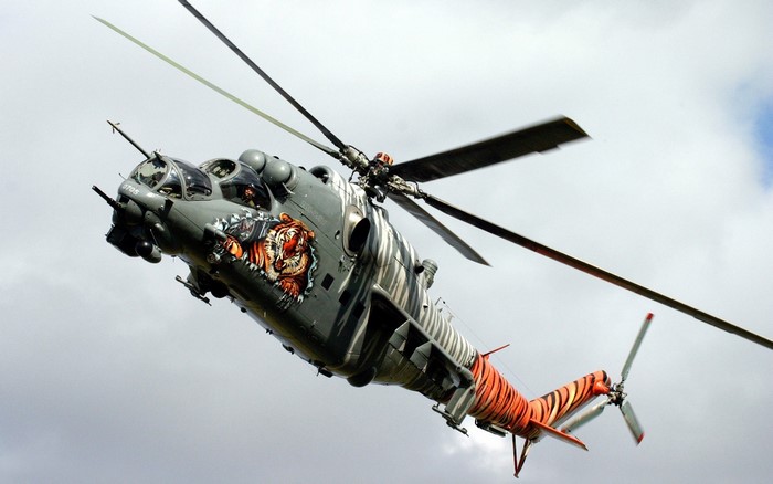 Mi-24 Hind helicopter with tiger livery