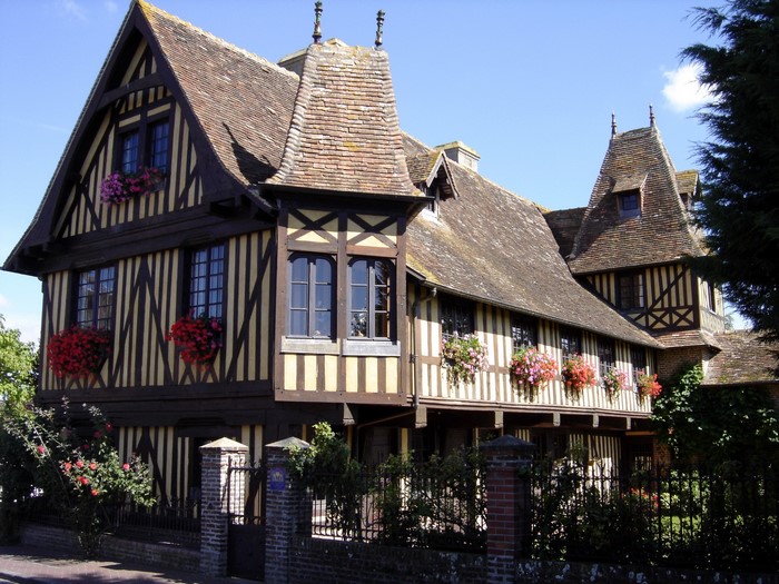 Half-timbered houses in Beuvron-en-Auge, Normandy, France