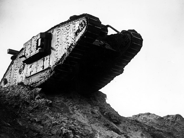 Mark IV tank on a muddy incline