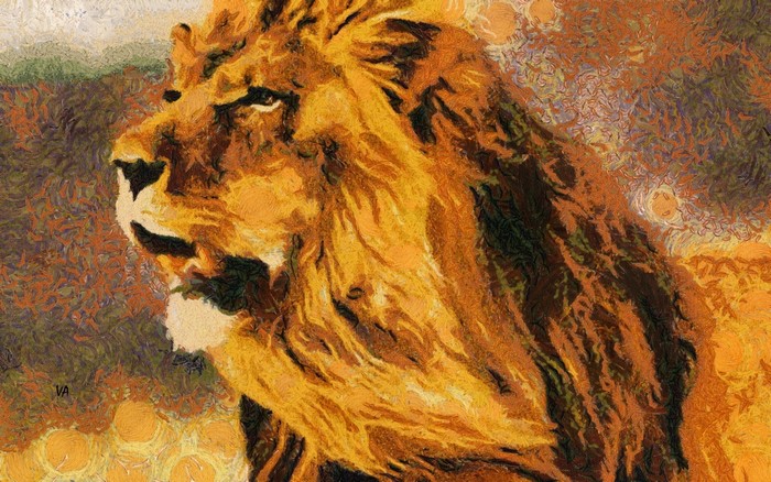 Lion's portrait in pictorial art style