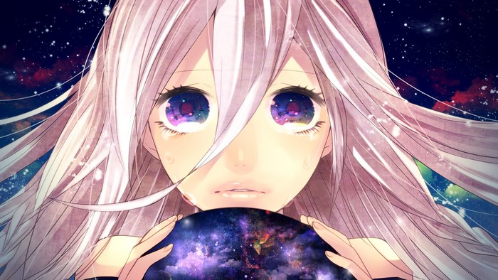 Girl holding a galaxy in her hands
