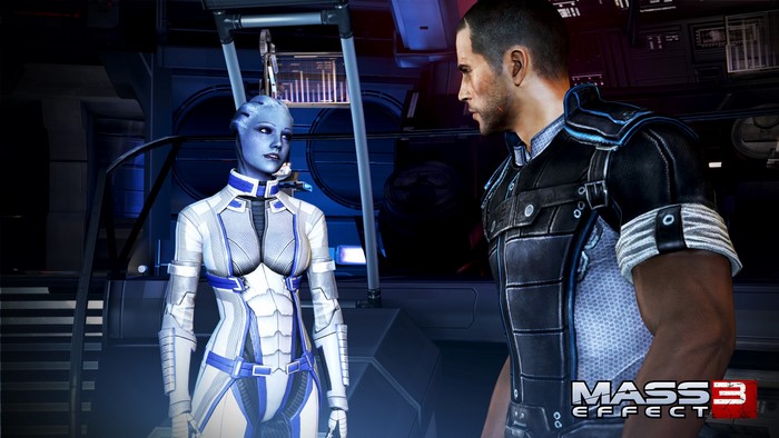 Commander Shepard and Liara T'Soni from Mass Effect 3