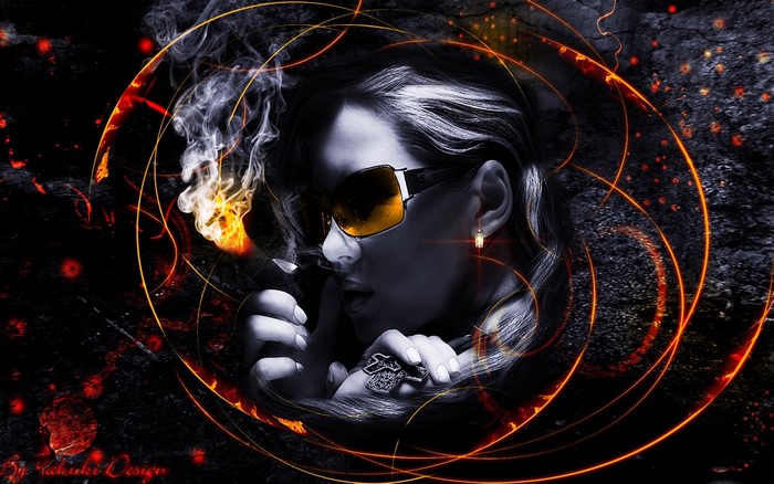 Rihanna smoking with fiery rings