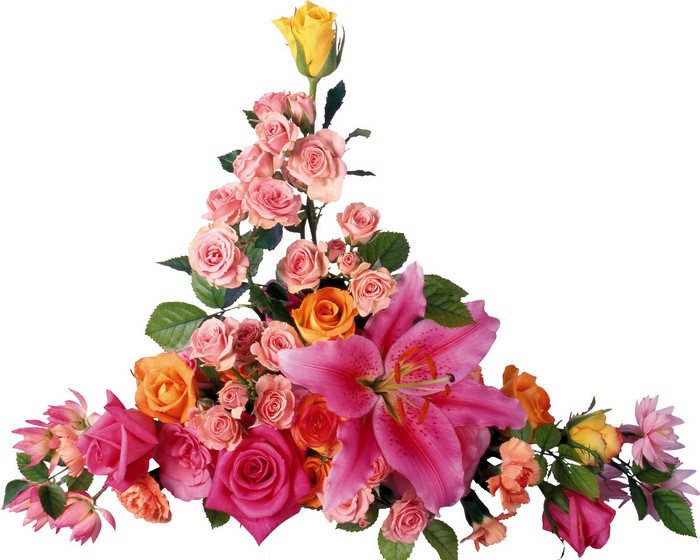 Floral arrangement with roses and lilies