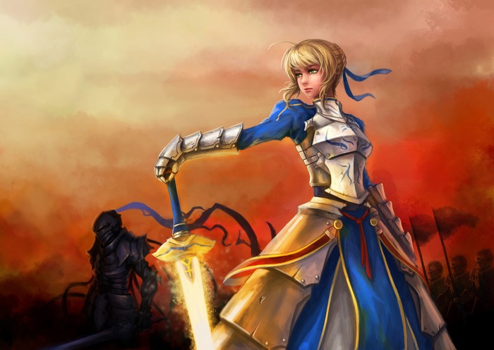 Saber from Fate: Stay Night with glowing sword