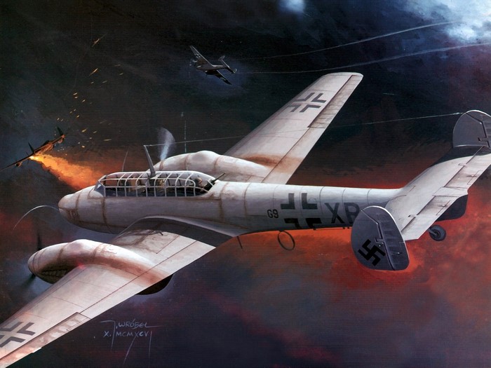 WWII German Aircraft in Aerial Combat Painting