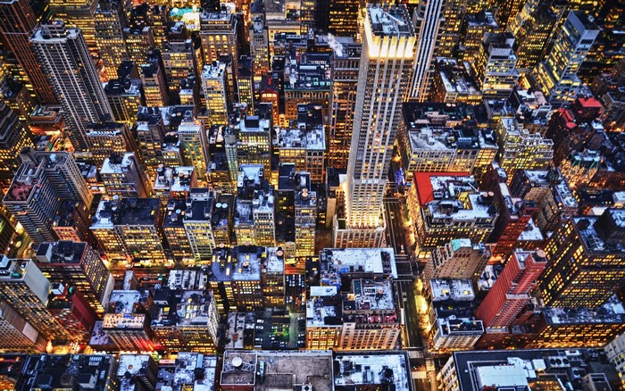 Aerial view of New York City at night