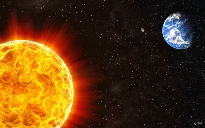 The Sun, Earth, and Moon in Space