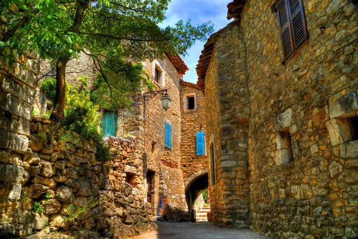 Stone houses and archway in a French village