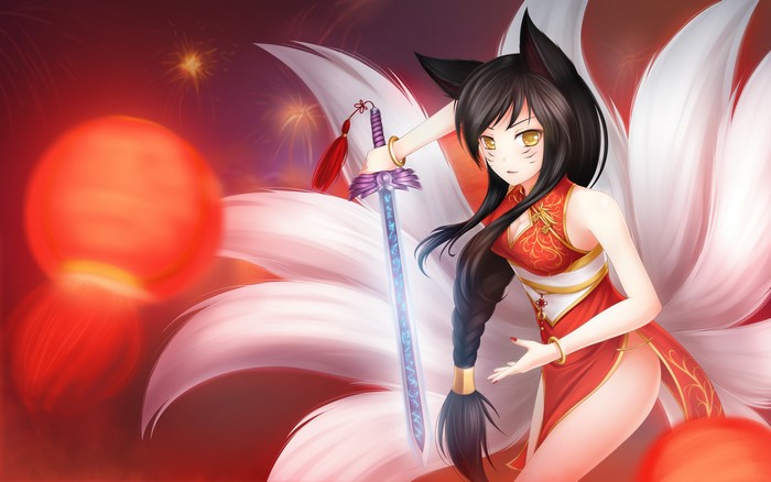Ahri from League of Legends with a sword
