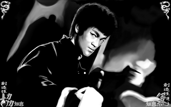 Bruce Lee in black and white