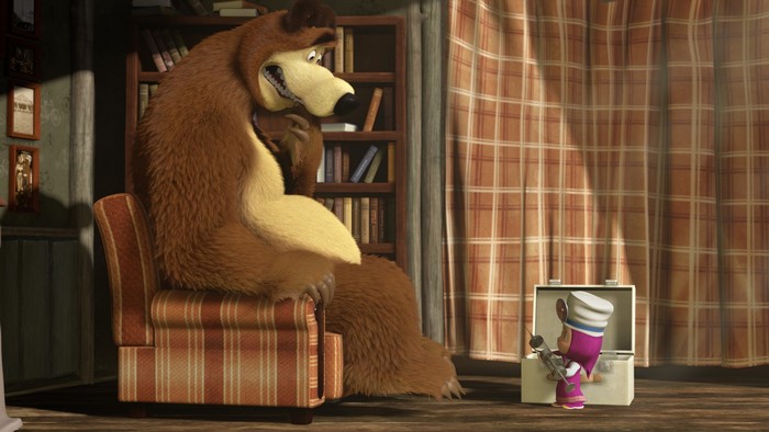 Masha and the Bear in a room