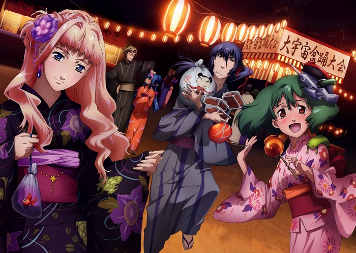Characters from Macross Frontier at a festival