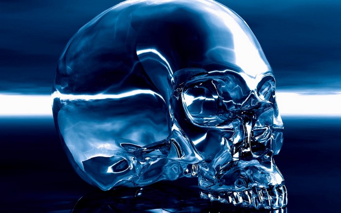 Blue metallic skull with bright light